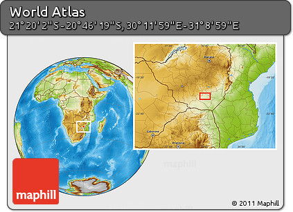 Physical Location Map of the Area around 21° 3' 11" S, 30° 40' 29" E