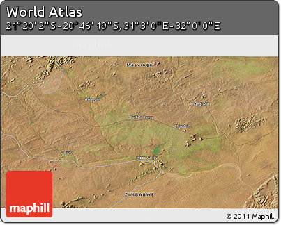 Satellite 3D Map of the Area around 21° 3' 11" S, 31° 31' 29" E