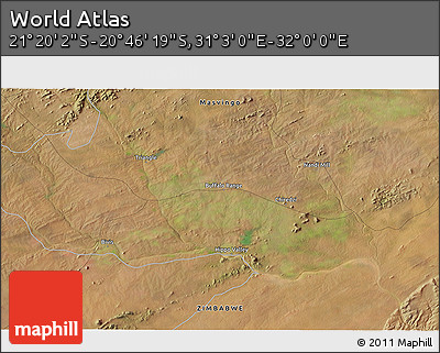 Satellite 3D Map of the Area around 21° 3' 11" S, 31° 31' 29" E