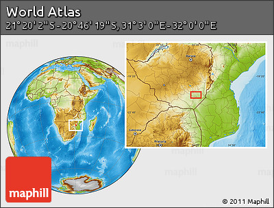 Physical Location Map of the Area around 21° 3' 11" S, 31° 31' 29" E