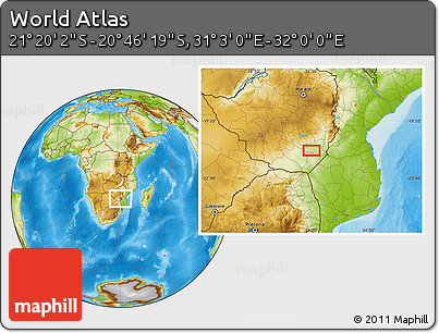 Physical Location Map of the Area around 21° 3' 11" S, 31° 31' 29" E