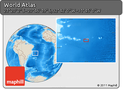 Shaded Relief Location Map of the Area around 21° 3' 11" S, 32° 13' 30" W