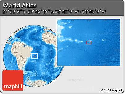 Shaded Relief Location Map of the Area around 21° 3' 11" S, 32° 13' 30" W
