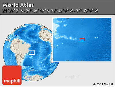 Shaded Relief Location Map of the Area around 21° 3' 11" S, 32° 13' 30" W