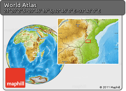 Physical Location Map of the Area around 21° 3' 11" S, 33° 13' 30" E