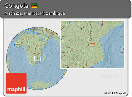 Savanna Style Location Map of Congela, hill shading