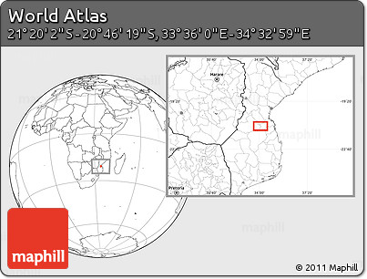 Blank Location Map of the Area around 21° 3' 11" S, 34° 4' 30" E