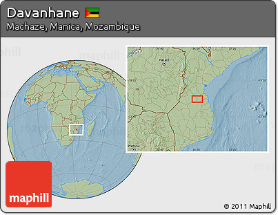Savanna Style Location Map of Davanhane, hill shading