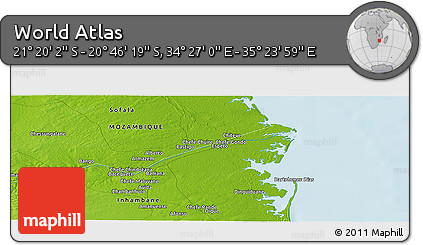 Physical Panoramic Map of the Area around 21° 3' 11" S, 34° 55' 29" E