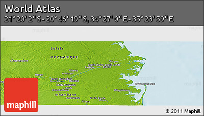 Physical Panoramic Map of the Area around 21° 3' 11" S, 34° 55' 29" E