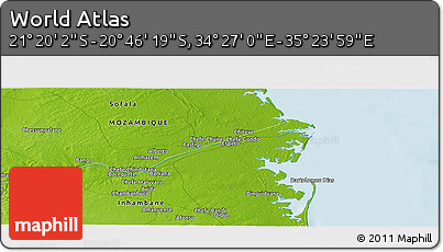 Physical Panoramic Map of the Area around 21° 3' 11" S, 34° 55' 29" E