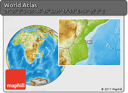 Physical Location Map of the Area around 21° 3' 11" S, 35° 46' 29" E