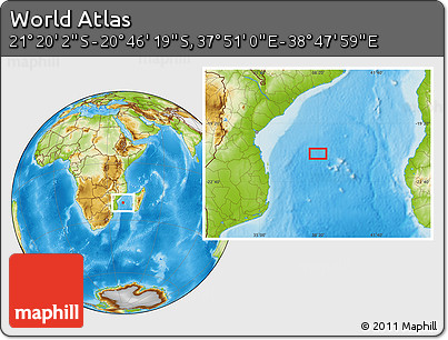 Physical Location Map of the Area around 21° 3' 11" S, 38° 19' 30" E