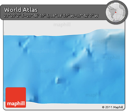 Shaded Relief 3D Map of the Area around 21° 3' 11" S, 38° 10' 29" W