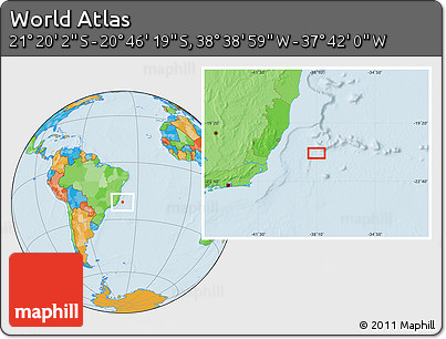 Political Location Map of the Area around 21° 3' 11" S, 38° 10' 29" W