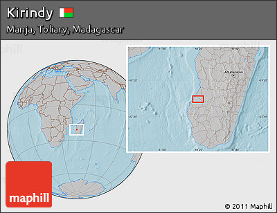 Gray Location Map of Kirindy, hill shading