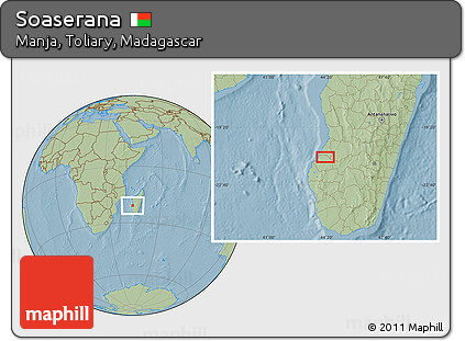 Savanna Style Location Map of Soaserana, hill shading