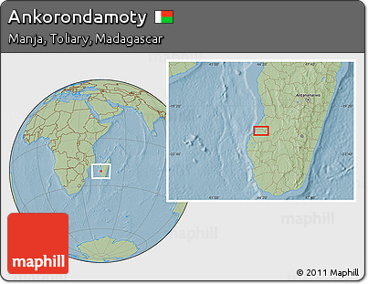 Savanna Style Location Map of Ankorondamoty, hill shading