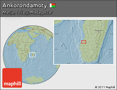 Savanna Style Location Map of Ankorondamoty, hill shading
