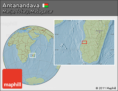 Savanna Style Location Map of Antanandava, hill shading