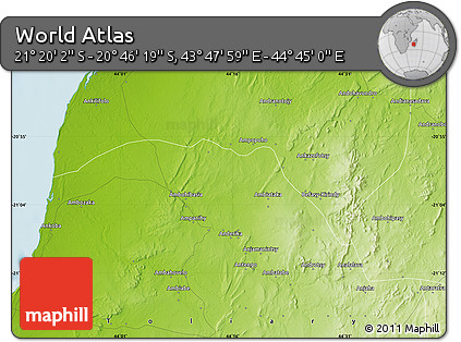Physical Map of the Area around 21° 3' 11" S, 44° 16' 29" E