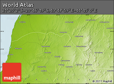 Physical Map of the Area around 21° 3' 11" S, 44° 16' 29" E