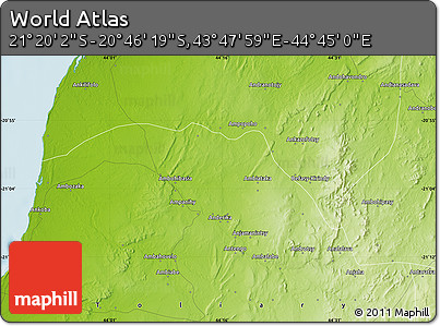 Physical Map of the Area around 21° 3' 11" S, 44° 16' 29" E
