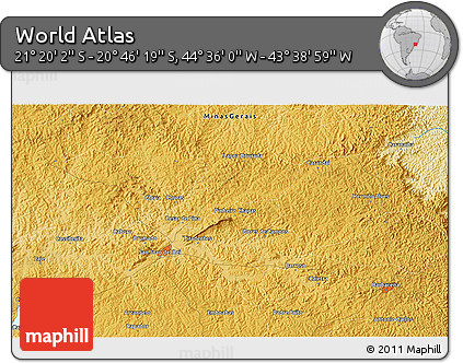 Physical 3D Map of the Area around 21° 3' 11" S, 44° 7' 30" W