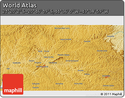Physical 3D Map of the Area around 21° 3' 11" S, 44° 7' 30" W