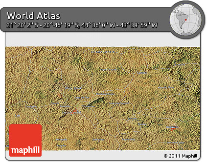 Satellite 3D Map of the Area around 21° 3' 11" S, 44° 7' 30" W