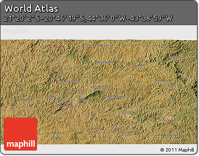 Satellite 3D Map of the Area around 21° 3' 11" S, 44° 7' 30" W