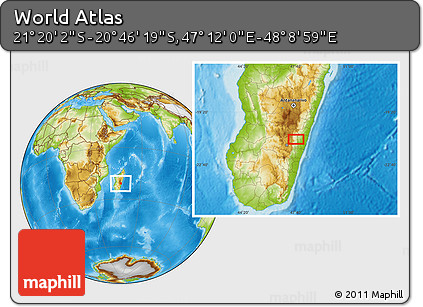 Physical Location Map of the Area around 21° 3' 11" S, 47° 40' 29" E