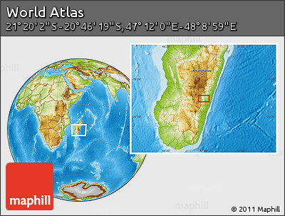 Physical Location Map of the Area around 21° 3' 11" S, 47° 40' 29" E