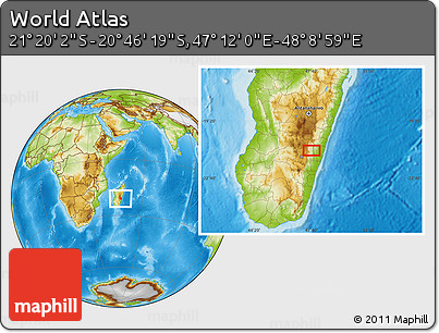 Physical Location Map of the Area around 21° 3' 11" S, 47° 40' 29" E