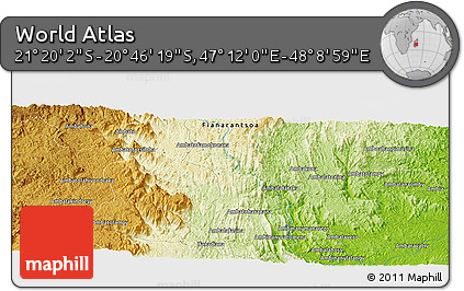 Physical Panoramic Map of the Area around 21° 3' 11" S, 47° 40' 29" E