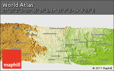 Physical Panoramic Map of the Area around 21° 3' 11" S, 47° 40' 29" E
