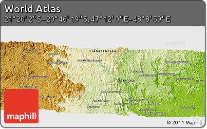 Physical Panoramic Map of the Area around 21° 3' 11" S, 47° 40' 29" E
