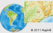 Physical Location Map of the area around 21° 3' 11" S, 49° 13' 30" W