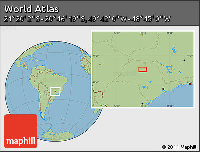 Savanna Style Location Map of the Area around 21° 3' 11" S, 49° 13' 30" W