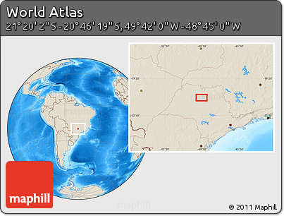 Shaded Relief Location Map of the Area around 21° 3' 11" S, 49° 13' 30" W