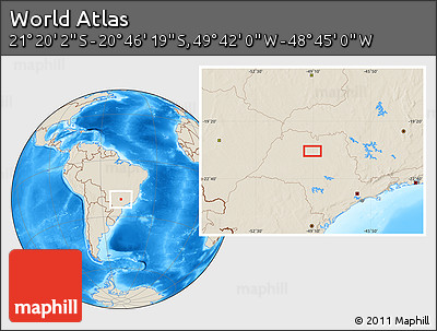 Shaded Relief Location Map of the Area around 21° 3' 11" S, 49° 13' 30" W