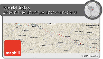 Shaded Relief Panoramic Map of the Area around 21° 3' 11" S, 49° 13' 30" W