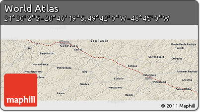 Shaded Relief Panoramic Map of the Area around 21° 3' 11" S, 49° 13' 30" W