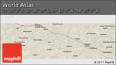 Shaded Relief Panoramic Map of the Area around 21° 3' 11" S, 49° 13' 30" W