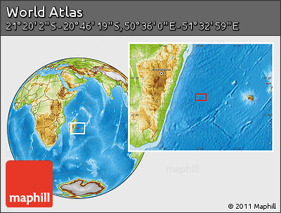 Physical Location Map of the Area around 21° 3' 11" S, 51° 4' 30" E