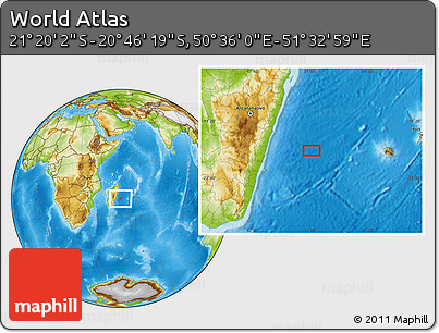 Physical Location Map of the Area around 21° 3' 11" S, 51° 4' 30" E