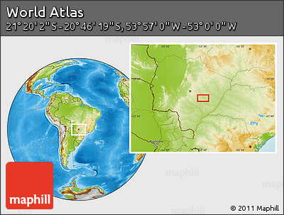 Physical Location Map of the Area around 21° 3' 11" S, 53° 28' 30" W