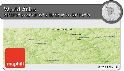 Physical Panoramic Map of the Area around 21° 3' 11" S, 53° 28' 30" W