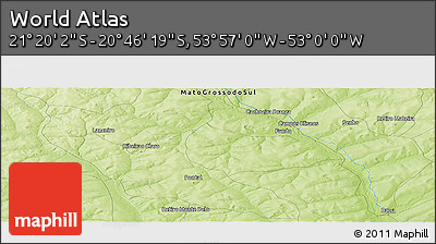 Physical Panoramic Map of the Area around 21° 3' 11" S, 53° 28' 30" W