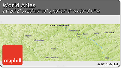 Physical Panoramic Map of the Area around 21° 3' 11" S, 53° 28' 30" W